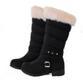 thumbnail image 5 of hopeusnice Mid Calf Boots For Women Thermal Plush Fleece Lined Suede Round Toe Chunky Mid Heels Winter Snow Boots Winter Warm Dress Long Tall Boots Black 42, 5 of 9