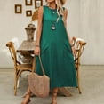thumbnail image 4 of Vestido de Algodón con Bolsillos Color Sólido Algodón Suéter de Lino sin Mangas Falda Larga, Cuello Redondo Bolsillo Vestido Suelto Casual para las Mujeres, 4 of 7