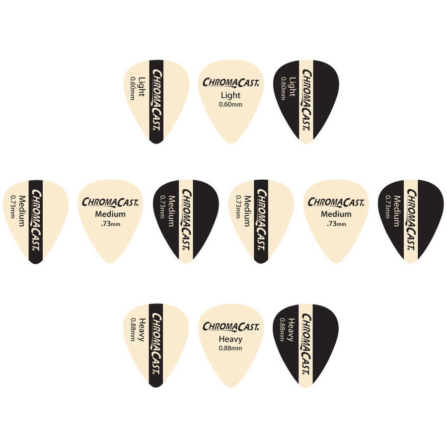 ChromaCast Vintage Guitar Pick 12 Pack, Light, Medium, and Heavy Gauge
