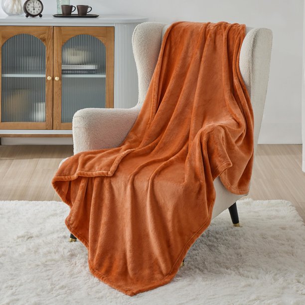 Manta polar para cama, color naranja quemado, 130 x 180 cm, 300 g/m²