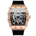 thumbnail image 1 of Reloj de Cuarzo Esqueleto Tonneau para Hombre, Correa de Silicona Impermeable Luminosa Estilo de Carreras, 1 of 5