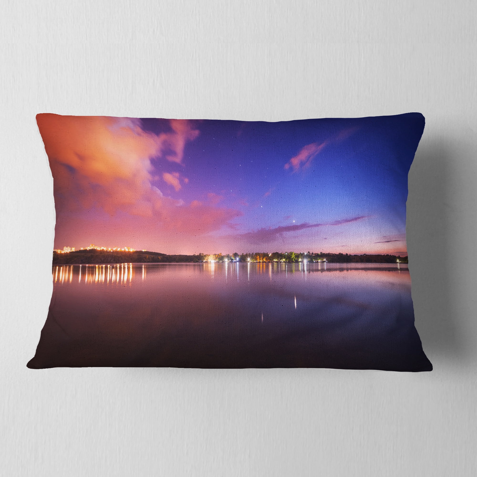 Designart Night Sky Reflection in River - Landscape Photography Throw Pillow - 12x20