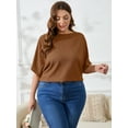 thumbnail image 4 of SHOWMALL Women's Plus Tops Boat Neck Batwing Half Sleeve Drop Shoulder Casual Shirts 3X Ginger, 4 of 7