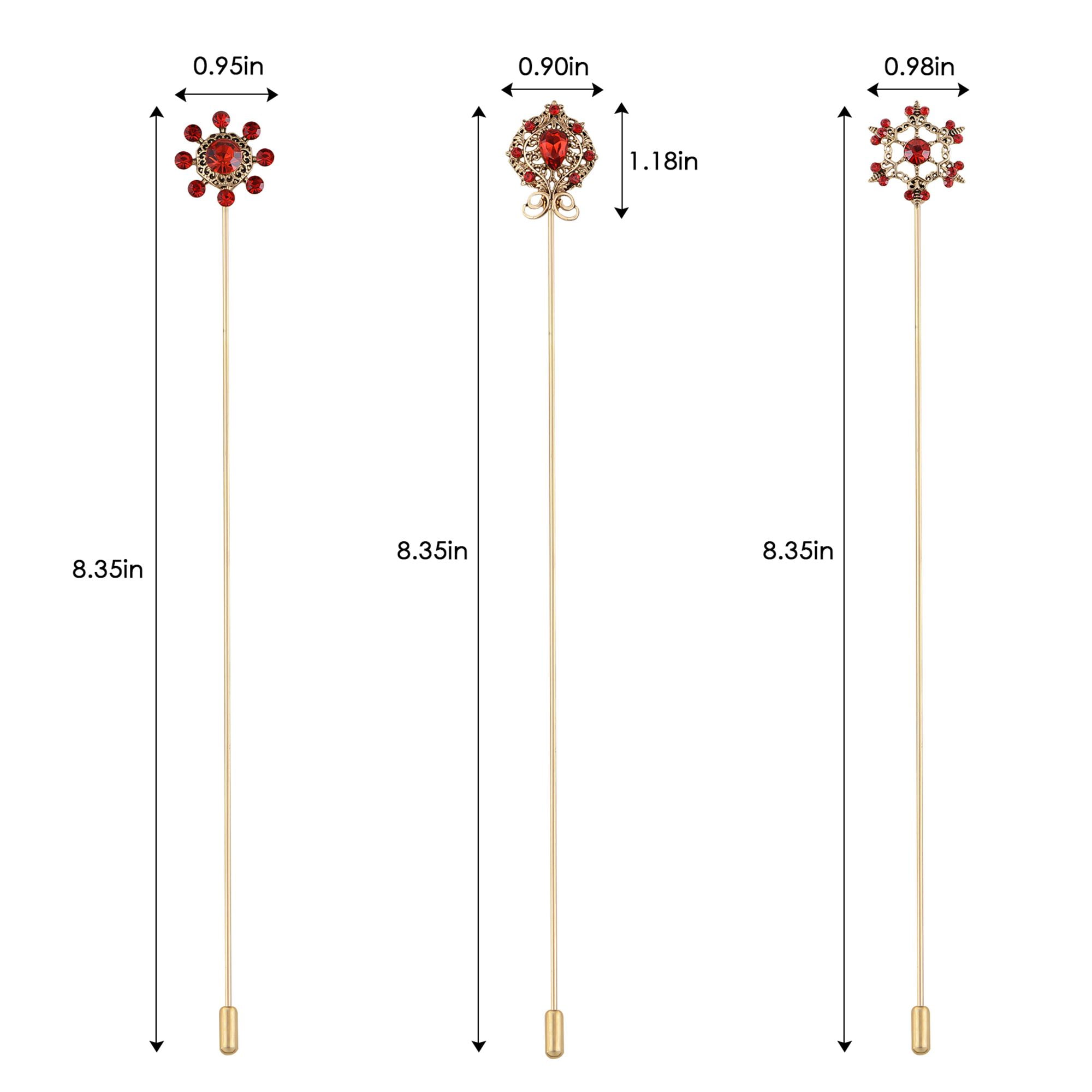 Vintage 3Pcs Long Stick Hat Pins Crystal Flower Butterfly and Pearl Details for Classic Hat Lapel and Scarf Accessorizing - 3pcs Flower