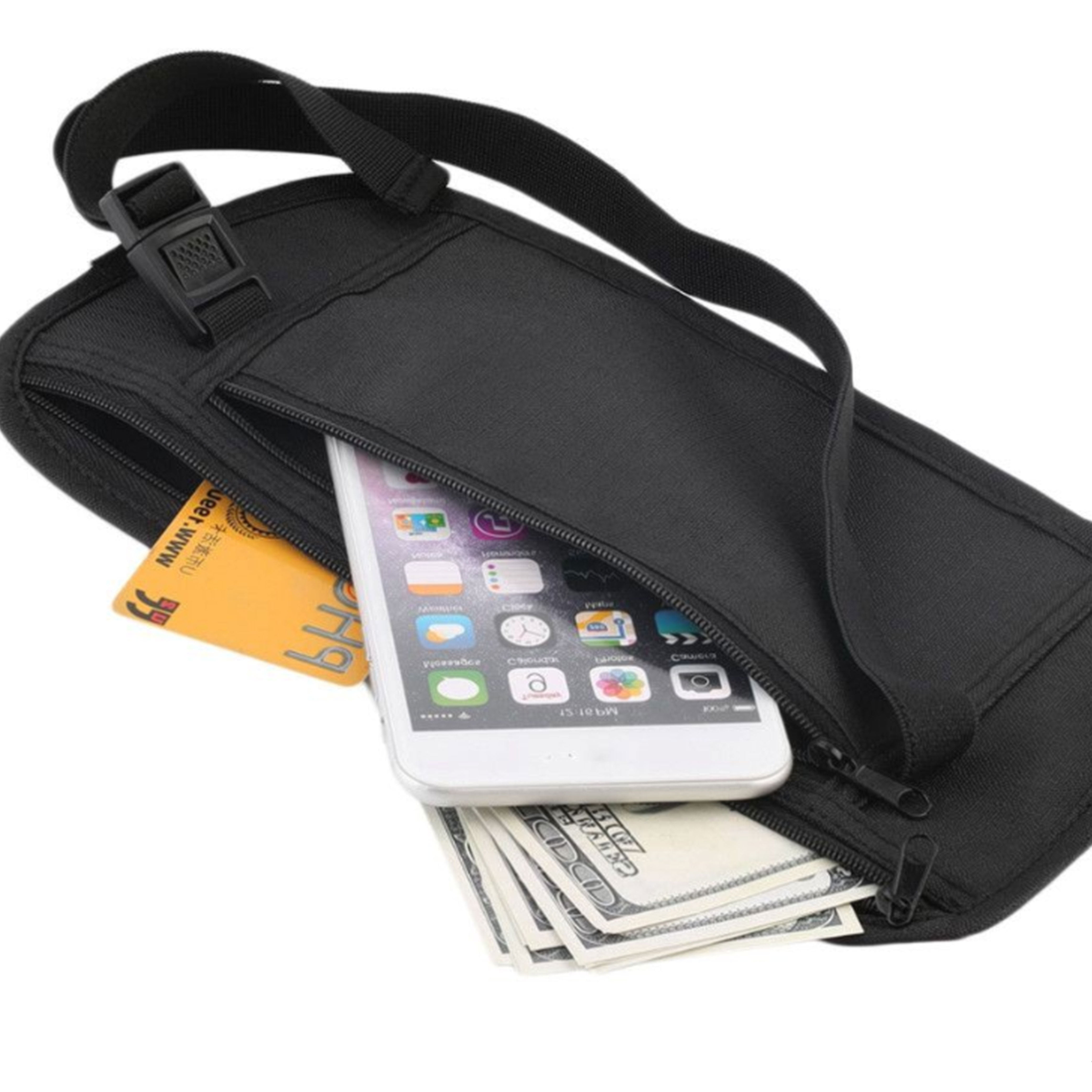 Benstar Swag Waist Bag Elegant Style Travel Pouch Passport Holder Men or  Women Handy Hiking Zip Pouch Document Money Phone Belt (Black) (Black)