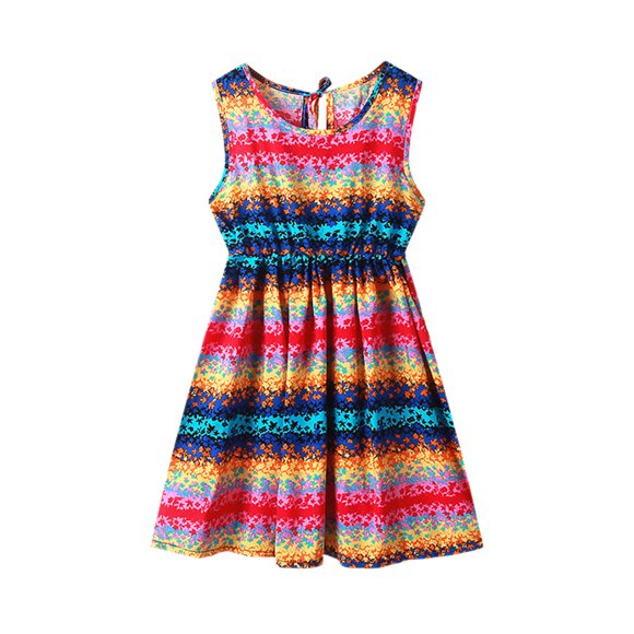 aDJFDGT Robes Petites Filles Filles Tout-Petits Enfants Col Rond Été Sans Manches Décontracté Plage Imprimés Floraux Robe de Fête