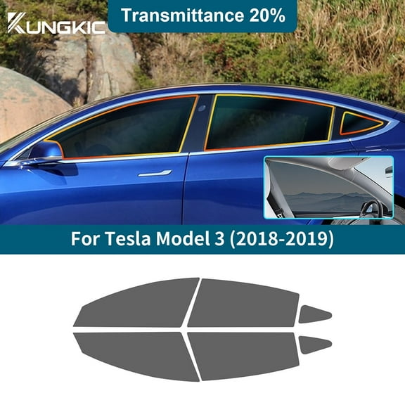 Pre-cut Window Film Tint Kit for Tesla Model 3 2018 2019 Car Side Window Car Privacy Shield Infrared and UV Reduction 20% VLT, 6pcs.