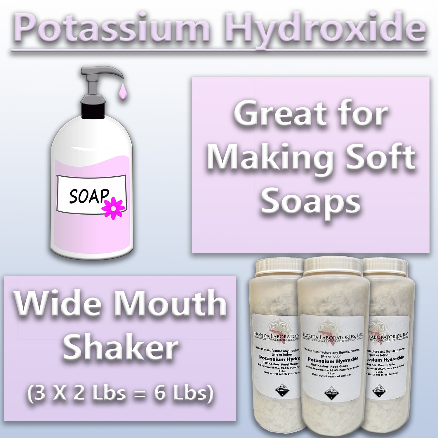 Potassium Hydroxide (KOH),90% pure, Caustic Potash, Organic Soap making 6  Lbs (Pounds) 