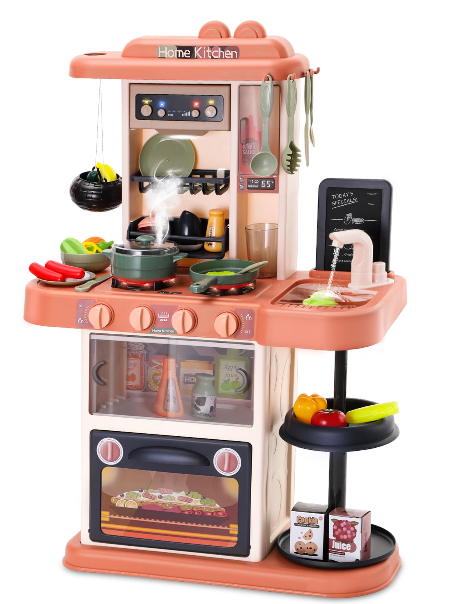 Wisairt Play Kitchen Set, 4pcs Toy Kitchen Appliance w/Oven Toaster Coffee Maker Juicer, Khaki, Size: 5.51 x 3.74 x 6.89, Orange