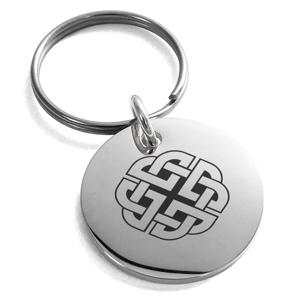 Tioneer Stainless Steel Celtic Quaternary Knot Rune Engraved Small Medallion Circle Charm Keychain Keyring