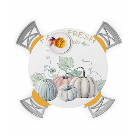 

Round Tablecloth with Elastic Thanksgiving FARM Pumpkin Watercolor and Leaves Waterproof Stain-proof Table Cover Wipeable Fitted Table Cloths for 45 -54 Round Tables Dining Kitchen