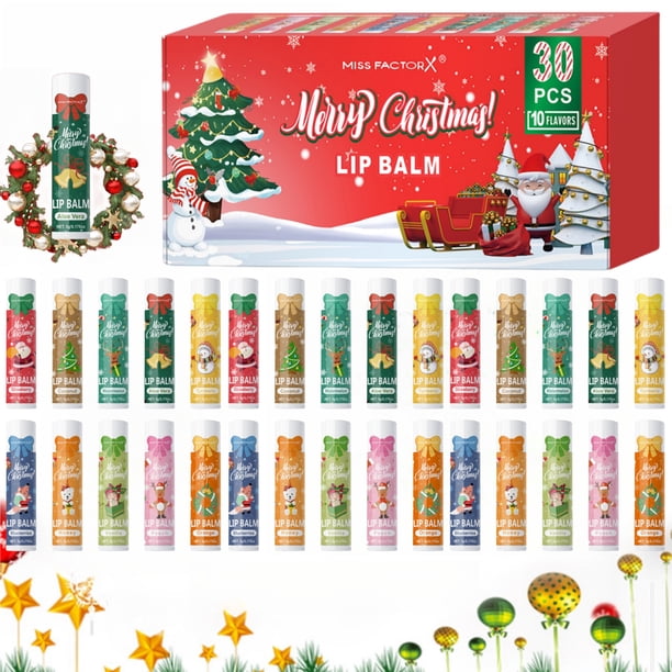 Caja de regalo de Navidad, bálsamo labial, juego de bálsamo labial, hidratante duradero, regalo de Navidad, regalo de fiesta para mujeres, 30 piezas por caja