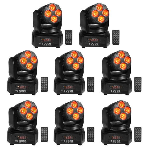 (8) Rockville RockOn-7 40w RGBW Moving Head Wash DMX Stage Club Light Remote