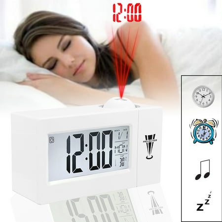 Valentine's Gift - Portable Snooze Alarm LCD Clock Backlight Wall Projector Projection Clocks Sound Control Thermometer Home Kitchen Car Alarm Digital Clock,2 Colors (No (Best Car Alarm On The Market)
