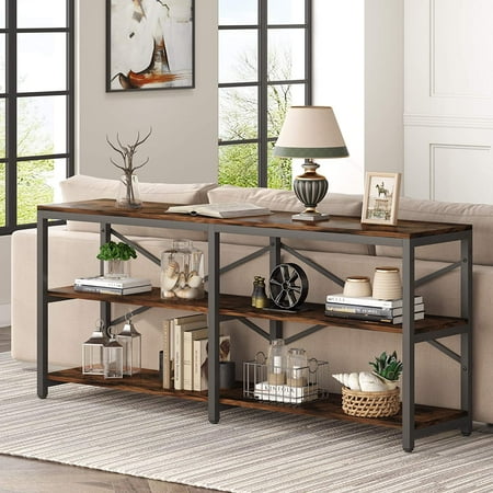 TribeSigns 70.9 Console Sofa Table Behind Couch Table 3-Tier industrial Hallway Entryway Table with Storage Shelves
