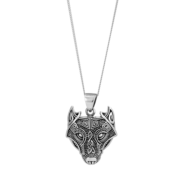 81stgeneration Women's Men's 925 Sterling Silver Norse Wolf Head Fenrir Pendant Necklace, 18"
