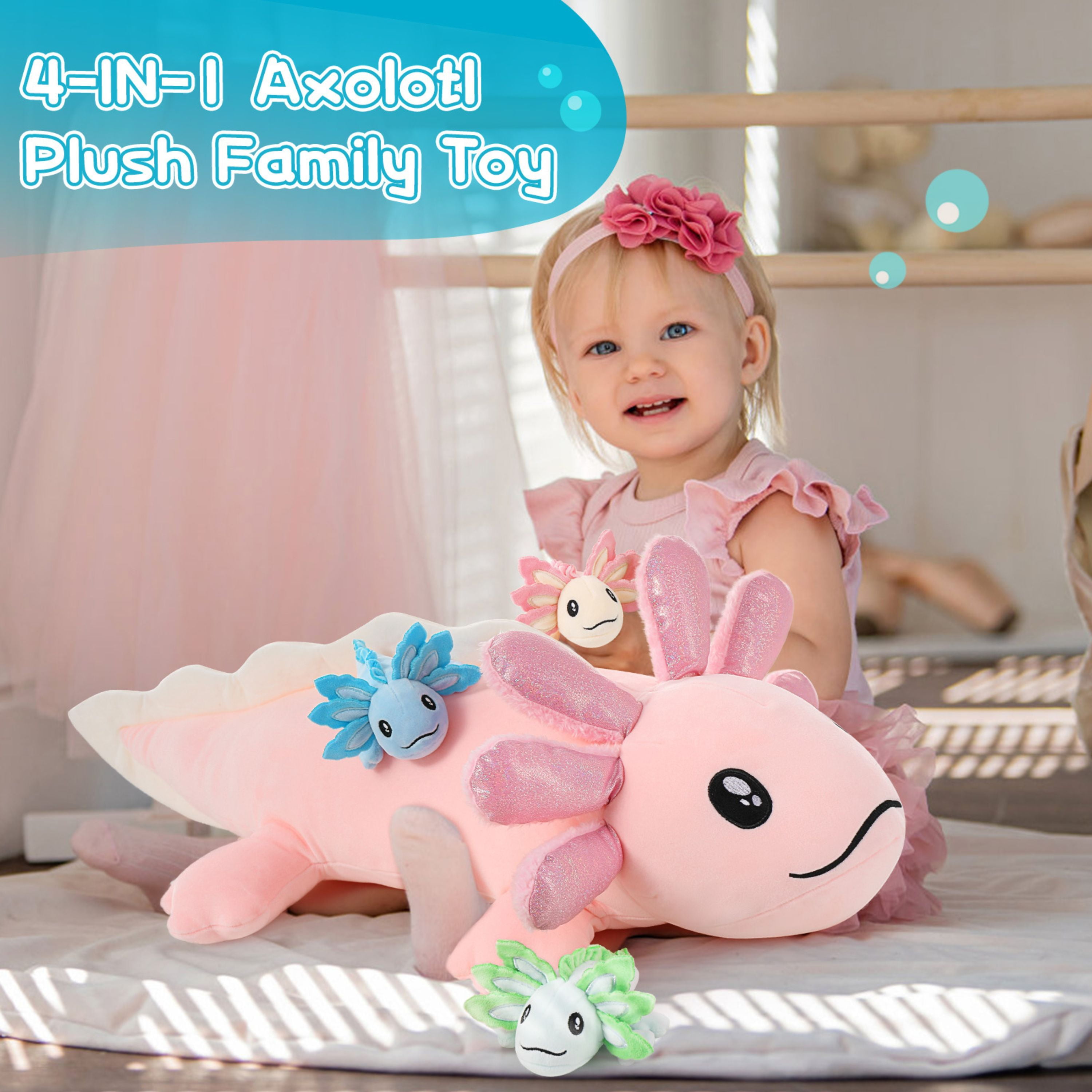 Tezituor 4Pcs Axolotl Stuffed Animal 31.5'' Giant Axolotl Plush with 3 Babies Plush Toy