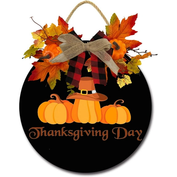 Eveokoki 12" Thanksgiving Day Sign Porch for Front Door Wreath Wooden Hanging Sign with Paw Rustic Wooden Door Hangers Front Door Outdoor Hanging Vertical Sign