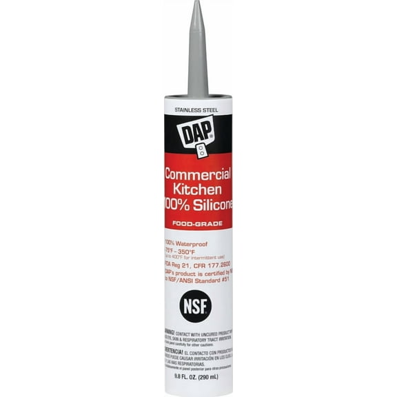 Dap 8660 Commercial Kitchen Silicone Sealant, 9.8 oz, Cartridge, Stainless Steel, Paste