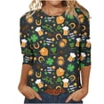 thumbnail image 1 of DPTALR T-shirt Imprimé pour la Saint-Patrick pour Femmes, Manches 3/4 Mi-Longues, Col Rond, Décontracté, 1 of 4