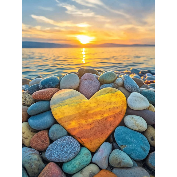 Heart Shaped Stone Beach Decor Art Print/Canvas Art, Suitable for Living Room, Bedroom, Office, Dining Room, Kitchen, Bathroom, Hotel and Restaurant Decoration, Wall Decor, and Home Decor.