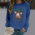 thumbnail image 2 of Fiaer Christmas Western Ranch Sweatshirts for Women Cute Cow Graphic Pullover Crew Neck Loose Fit Plus Size Tops Blue S, 2 of 4