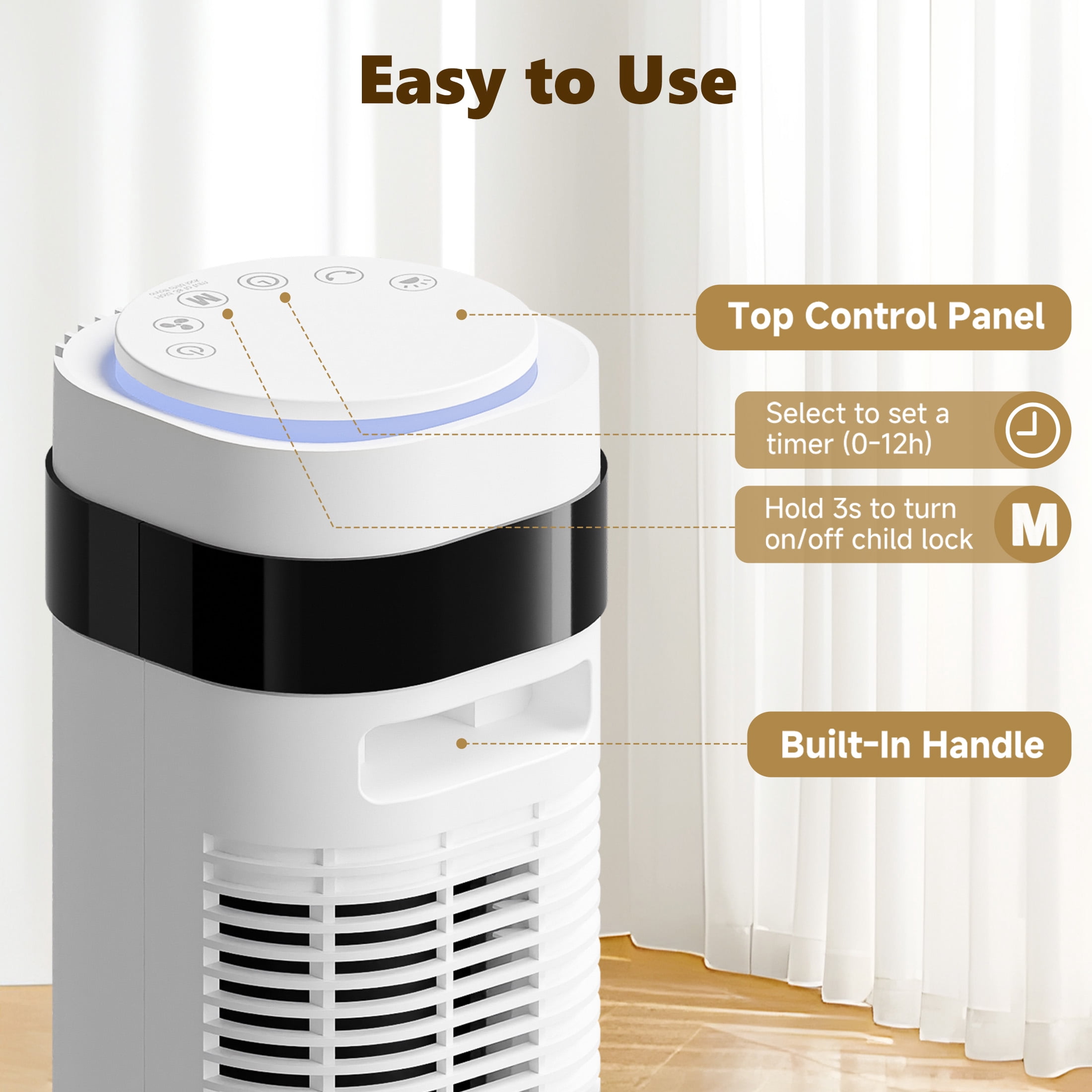 SHOUFTW 36 inch Tower Fan with Remote Control, Oscillating Bladeless Floor Fan, 5 Speeds and 4 Modes for Bedroom Home and Office, White