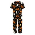 thumbnail image 5 of Women's Halloween Pajama Set Short Sleeve V Neck Top and Cropped Pants Lightweight Breathable Lounge Outfit with Pumpkin Print Casual Sportswear for Daily Wear Yellow XL, 5 of 6