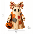 thumbnail image 3 of Rustic Fall Ghost Tabletop Decor Vintage Patchwork Ghost Figurine Floral Bow and Pumpkin Bucket Accent for Halloween Indoor Counter Shelf Home Ornament (B), 3 of 6