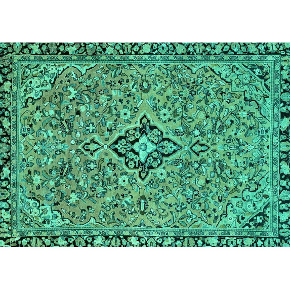 Ahgly Company Machine Washable Indoor Rectangle Abstract Turquoise Blue Modern Area Rugs, 4' x 6'