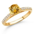 thumbnail image 2 of Gem Stone King 10K Yellow Gold Yellow Citrine and White Lab Grown Diamond Engagement Ring for Women (0.98 Cttw, Gemstone November Birthstone, Round 6MM, Size 8), 2 of 4