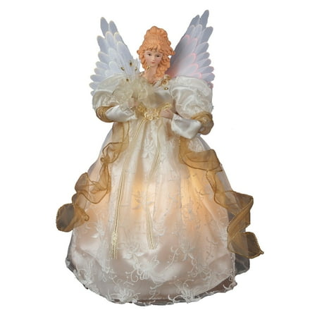 Kurt Adler 14 in. Fiber Optic Ivory and Gold Animated Angel Tree Topper