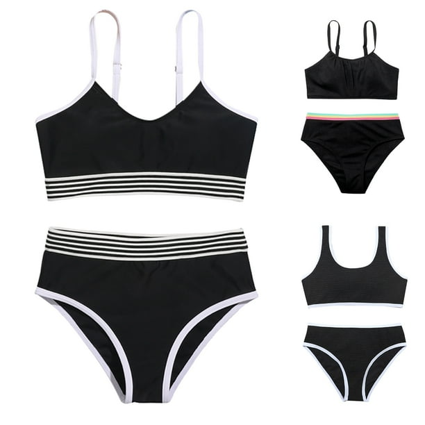 SILVERCELL Girl's 2 Piece Swimsuit Sport Solid High Waist Bikini Set