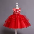 thumbnail image 4 of BRGZLK Girl's Formal Dress Embroidered Floral Sleeveless Round Neck Tiered Tulle Dresses Wedding Flower Girl Dresses Kids Party Festival Dress Red 7-8 Years, 4 of 5