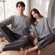 thumbnail image 2 of Conjuntos de Pijamas de algodón 100% para parejas, ropa de dormir cómoda de talla grande para Otoño e Invierno, 2 of 4