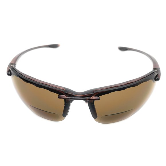 Incredible Bargains The Oakland Bifocal Sun Reader Sport and Wrap Around Reading Sunglasses, Unisex Rimless Safety Readers for Men and Women, Brown + 2.00