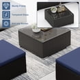 thumbnail image 6 of SOLAURA 5-Piece Outdoor Patio Furniture Sofa Set, Rattan Wicker Sectional Sofa with Ottoman, Glass Coffee Table & Cushions, Outdoor Conversation Set for Backyard, Garden, Porch, Dark Blue, 6 of 9