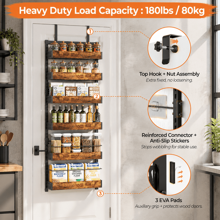 Storage Racks For Pantry BlackWood 6-tier Over Door or Wall Mount Spice Rack Pantry Storage ...