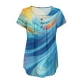 thumbnail image 3 of NAMTYQX Short Sleeve Shirts for Women Short Sleeve Frill Button V Neck Loose Fitting Casual Patterned Trending Plus Size Blue Size S, 3 of 5