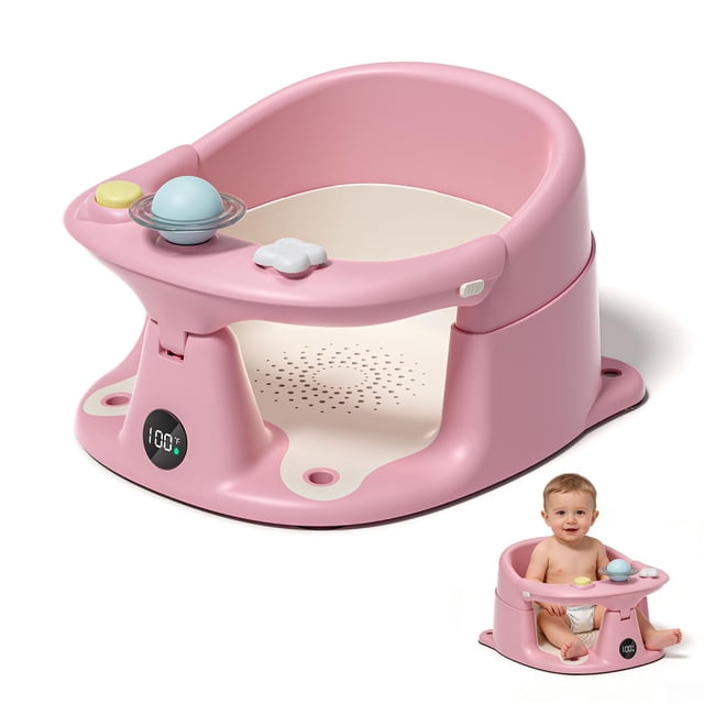 Asiento de Baño para Bebé Himold con Termómetro Antideslizante Rosa