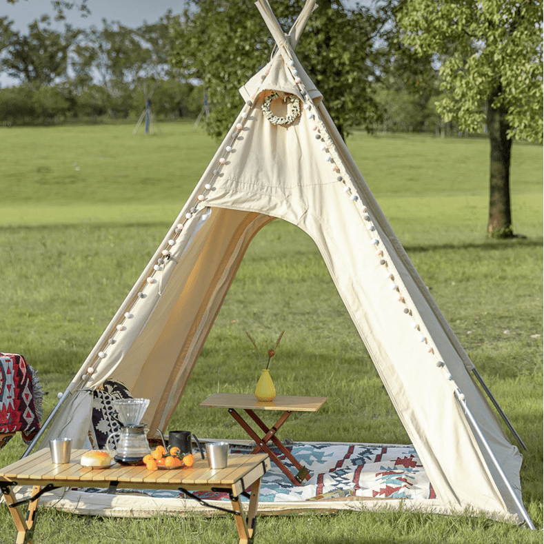 Outdoor Indian Pyramid Tent 3-4 Person Camping Tent with 300D Oxford Fabric Waterproof Luxury Glamping Tent for Family Camping & Outdoor Trips