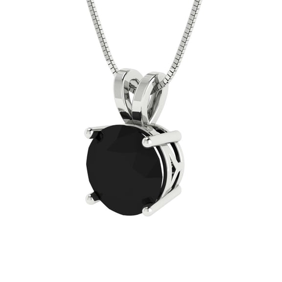 2.5 ct Brilliant Round Cut Solitaire Natural Onyx 14k White Solid Gold Everyday Affordable Designer Necklace Pendant with 16" Chain