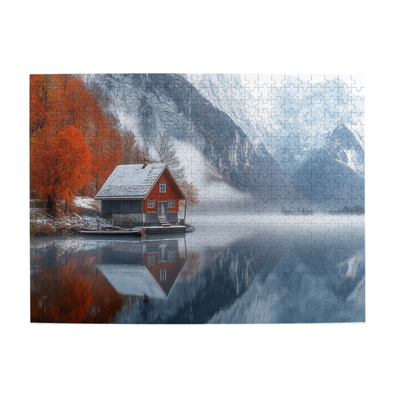 500 PCS Winter Forests Cabin Wooden Jigsaw Puzzles 500 Pieces,Unique Artwork For Adults,Brain Challenge,Modern Art Charm Scenery Photography,Great For Relaxation And Display For Puzzle Enthusiast