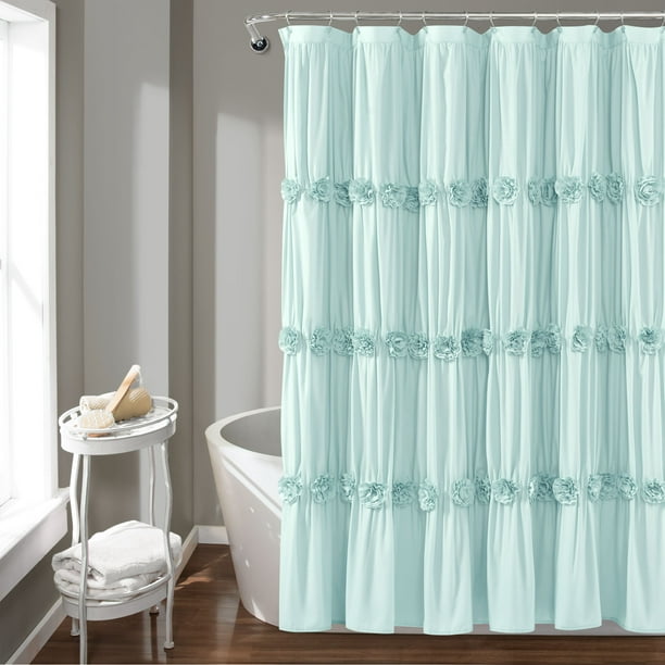 Lush Decor Blue Solid Print Shower, Lush Decor Ruffle Diamond Shower Curtain