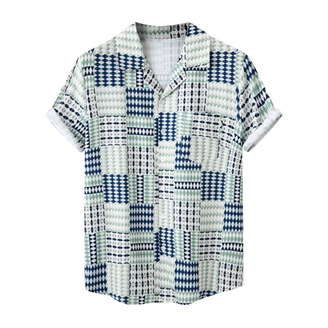 Camisas De Franela Para Hombre Camiseta con botones de solapa para playa y playa, estampado hawaiano, informal, a la moda, de verano para hombre, camiseta de manga corta (Mint Green, XL)
