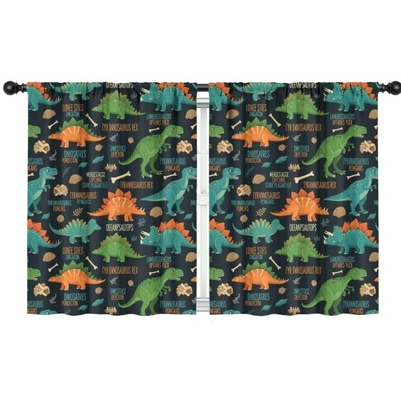 Blackout Kids Curtains,DarkBlue Cartoon Dinosaurs Names Pattern Childrens Insulated Curtains Set Of 2,Bedroom Essentials,Toddler Room Decor 42"x54"
