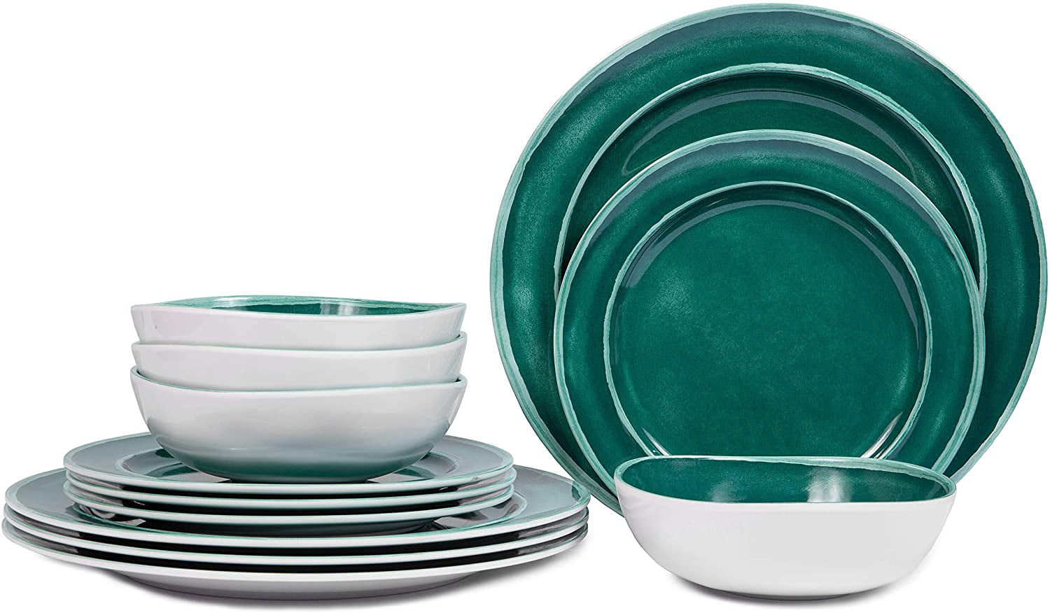 Melamine Dinnerware Set Dishwasher Safe Break-resistant 12pcs Dishes Dinnerware Set for 4 Indoor and Outdoor use Gray Lightweight 