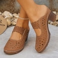 thumbnail image 5 of Womens Brown Block Heel Mule Sandals | Breathable Cut-Out Slide | Comfortable Casual & Everyday Slip-On Shoes,Size 8.5, 5 of 9