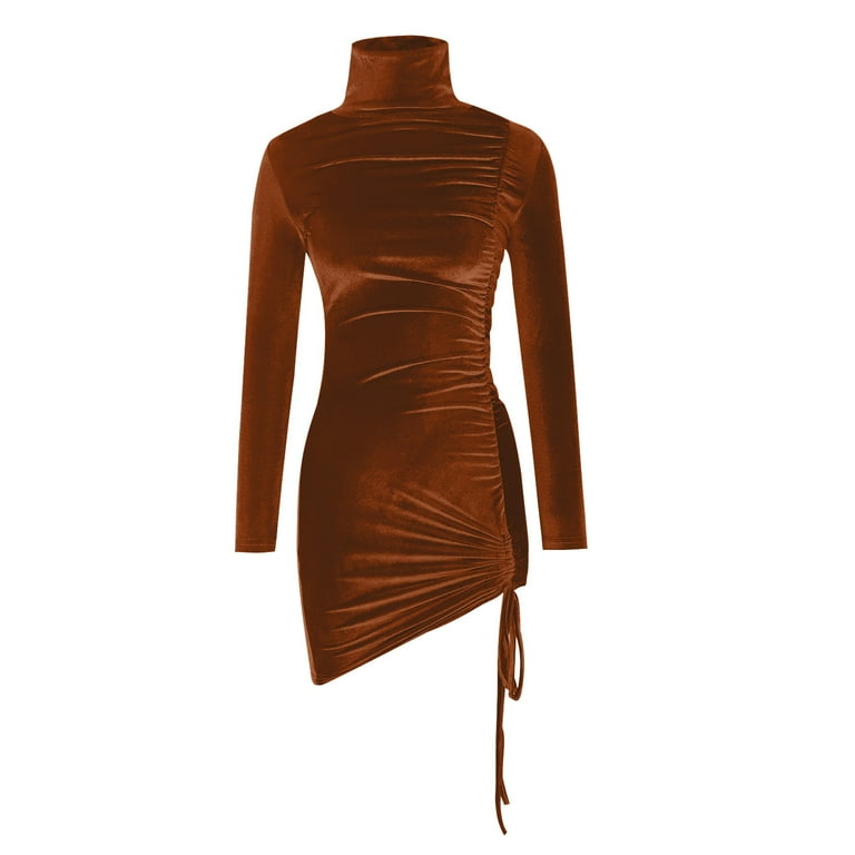 Blczomt Brown Womens Dress Long Sleeve Ruched Mini Bodycon Sexy Mock Neck Club Dresses, Women's, Size: 4,6,8,10,12,14,16,18,20 Blczomt Brown Womens Dress Long Sleeve Ruched Mini Bodycon Sexy Mock Neck Club Dresses, Women's, Size: 4,6,8,10,12,14,16,18,20