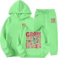 thumbnail image 2 of Tfken Children Girls Outfits Sets Hooded Long Sleeve Letter Print Sweatshirt Pant Athleisure Clothing Set Green Size 10-11 Years, 2 of 5